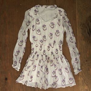 Floral drop waist minidress with sheer sleeves